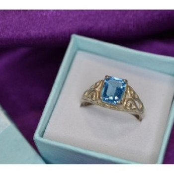925 Sterling Silver Blue Topaz Openwork Ring Size 6.5