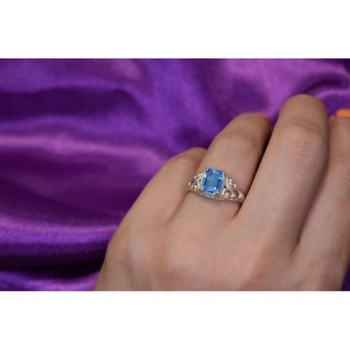 925 Sterling Silver Blue Topaz Openwork Ring Size 6.5