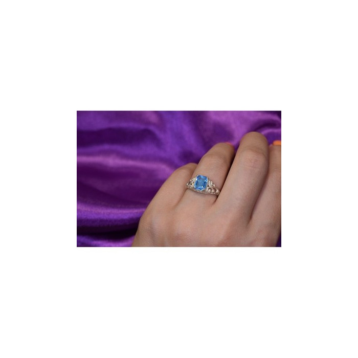925 Sterling Silver Blue Topaz Openwork Ring Size 6.5