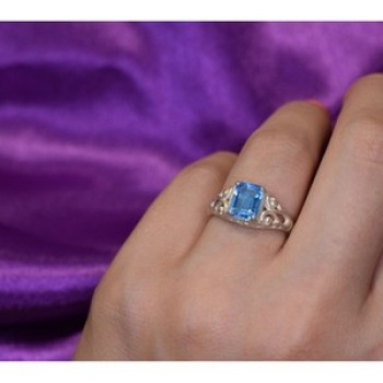 925 Sterling Silver Blue Topaz Openwork Ring Size 6.5