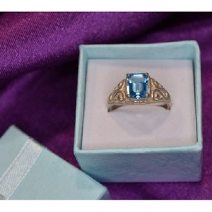 925 Sterling Silver Blue Topaz Openwork Ring Size 6.5