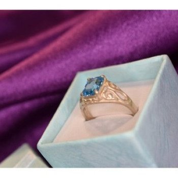 925 Sterling Silver Blue Topaz Openwork Ring Size 6.5