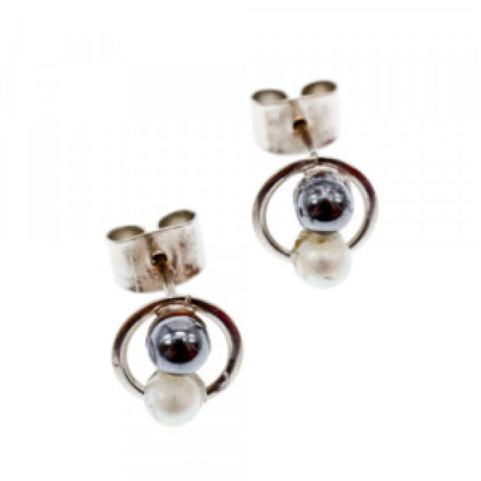 10K White Gold Pearls Earrings Italy