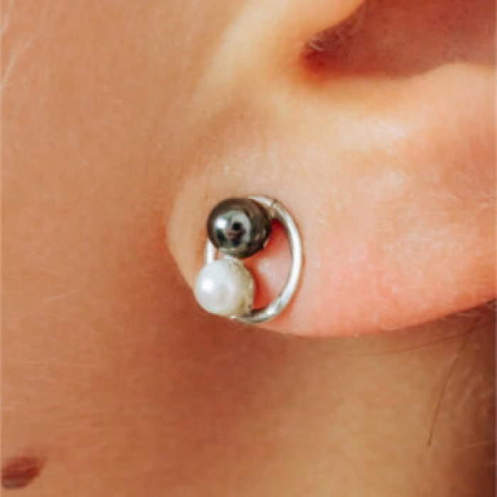 10K White Gold Pearls Earrings Italy