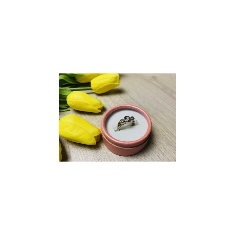 925 Sterling Silver Purple Tourmaline & Peridot Ring Size 8