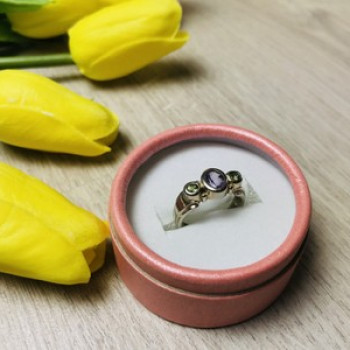 925 Sterling Silver Purple Tourmaline & Peridot Ring Size 8