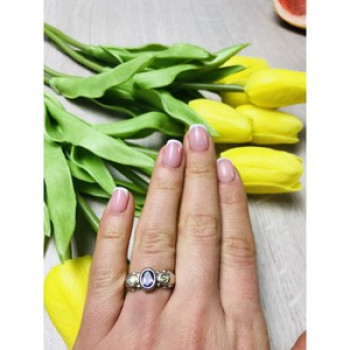 925 Sterling Silver Purple Tourmaline & Peridot Ring Size 8