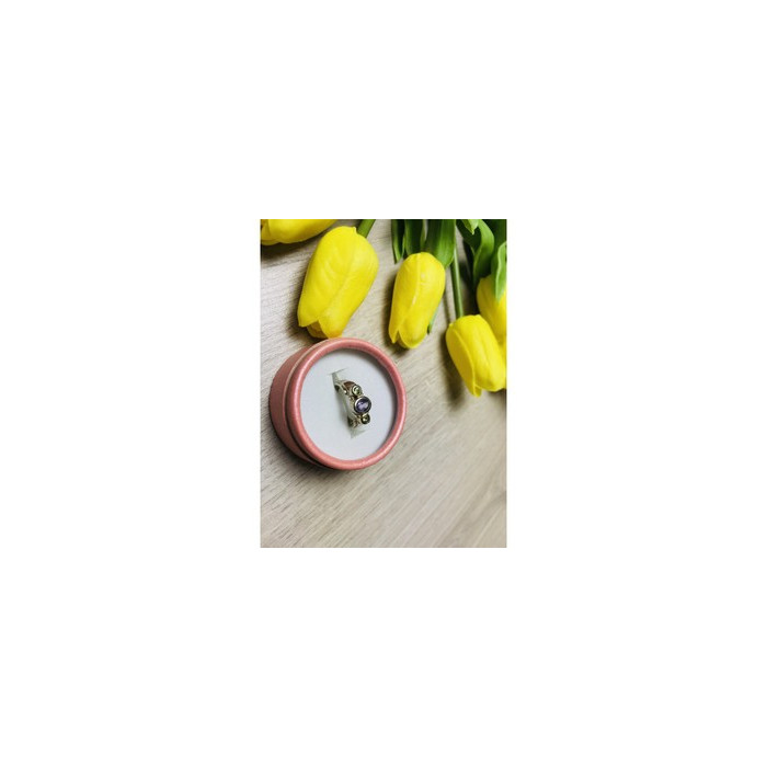 925 Sterling Silver Purple Tourmaline & Peridot Ring Size 8