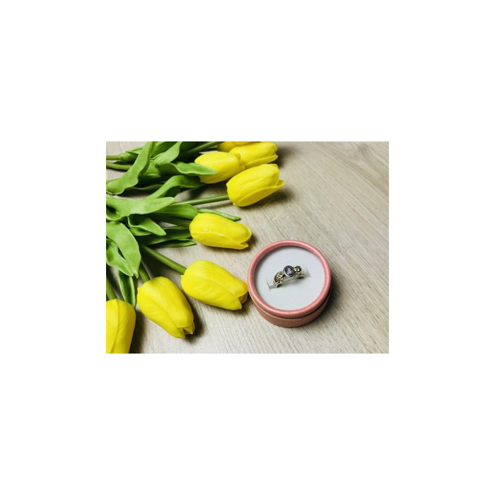 925 Sterling Silver Purple Tourmaline & Peridot Ring Size 8