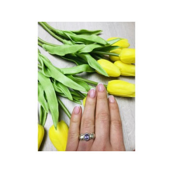 925 Sterling Silver Purple Tourmaline & Peridot Ring Size 8