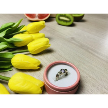 925 Sterling Silver Purple Tourmaline & Peridot Ring Size 8