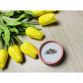 925 Sterling Silver Purple Tourmaline & Peridot Ring Size 8