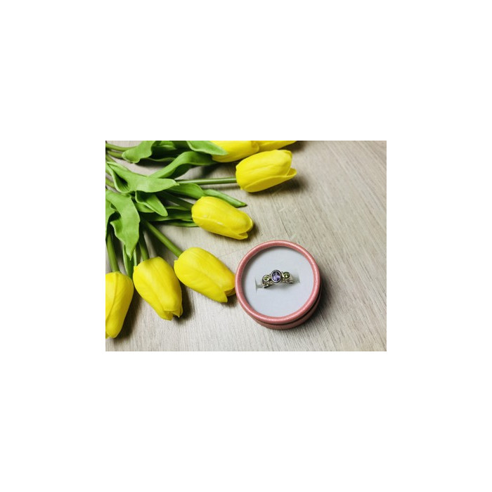 925 Sterling Silver Purple Tourmaline & Peridot Ring Size 8