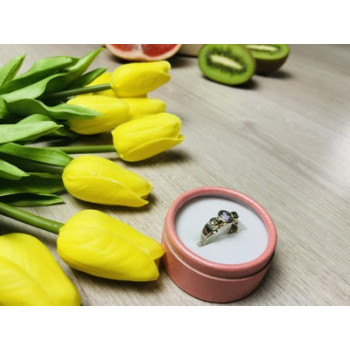 925 Sterling Silver Purple Tourmaline & Peridot Ring Size 8