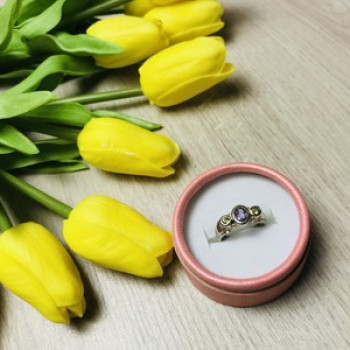 925 Sterling Silver Purple Tourmaline & Peridot Ring Size 8