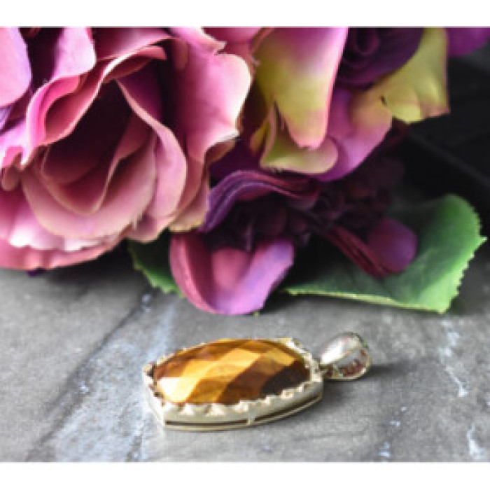 925 Sterling Silver Tiger'S EYE Pendant