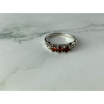 925 Sterling Silver Spessartine & CZ Ring Size 8