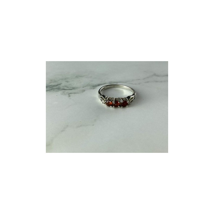 925 Sterling Silver Spessartine & CZ Ring Size 8