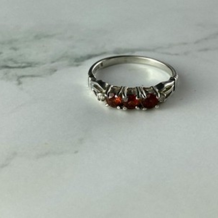 925 Sterling Silver Spessartine & CZ Ring Size 8