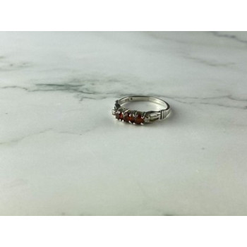 925 Sterling Silver Spessartine & CZ Ring Size 8