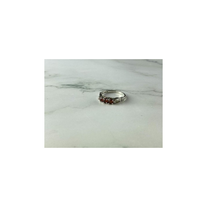 925 Sterling Silver Spessartine & CZ Ring Size 8