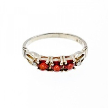 925 Sterling Silver Spessartine & CZ Ring Size 8