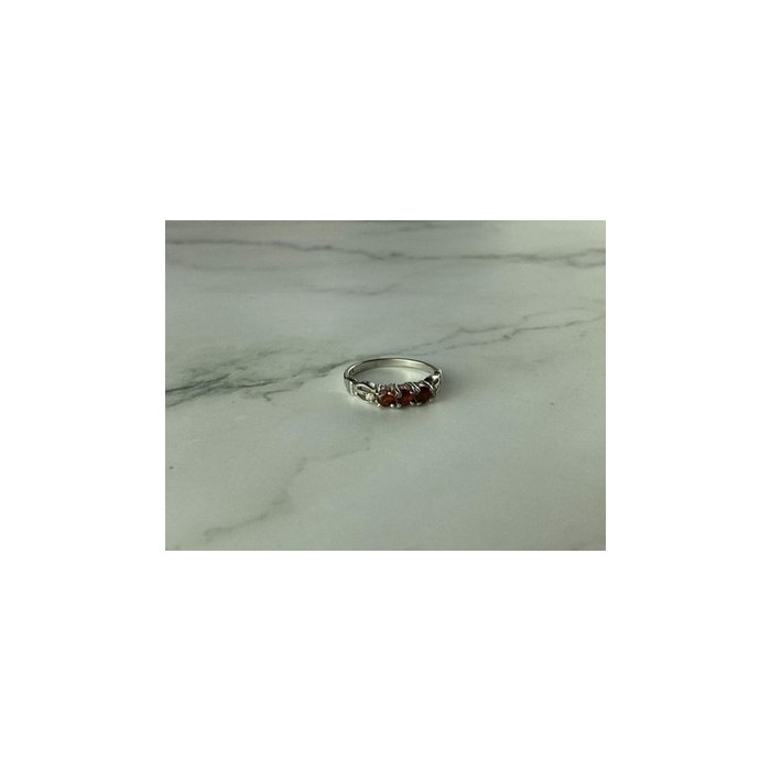 925 Sterling Silver Spessartine & CZ Ring Size 8