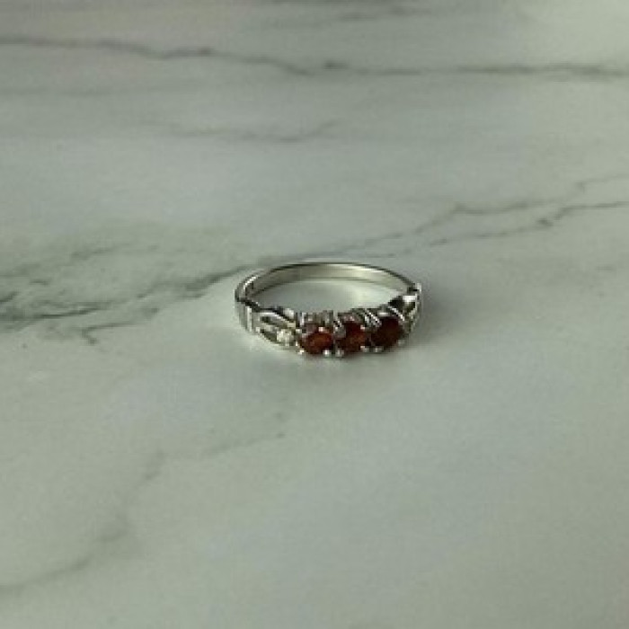 925 Sterling Silver Spessartine & CZ Ring Size 8