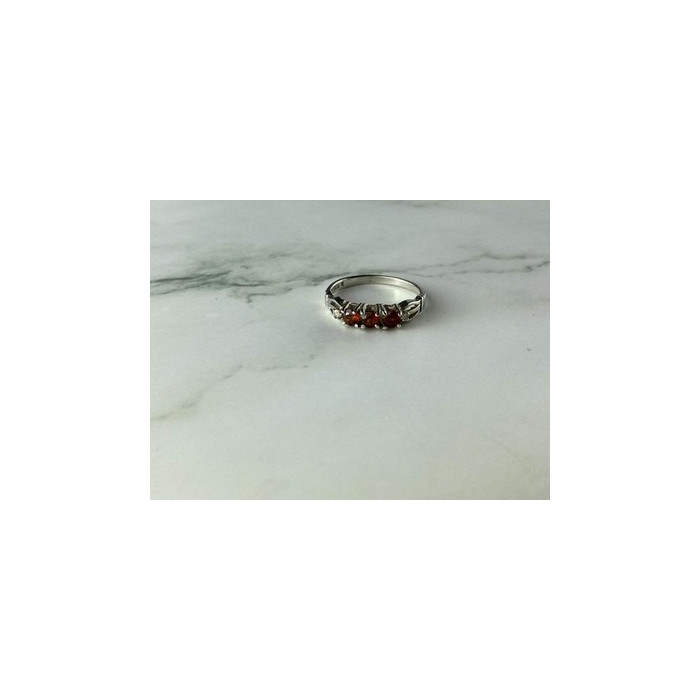 925 Sterling Silver Spessartine & CZ Ring Size 8