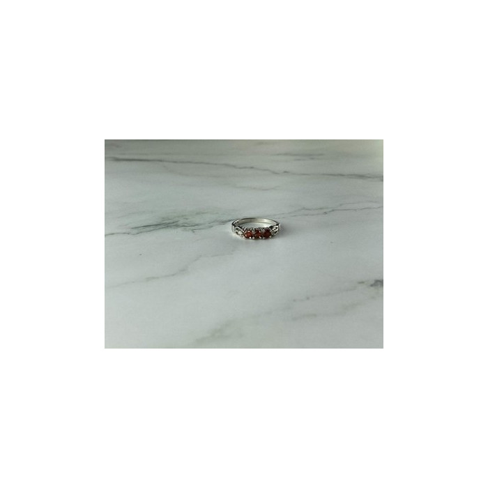 925 Sterling Silver Spessartine & CZ Ring Size 8