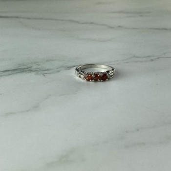 925 Sterling Silver Spessartine & CZ Ring Size 8