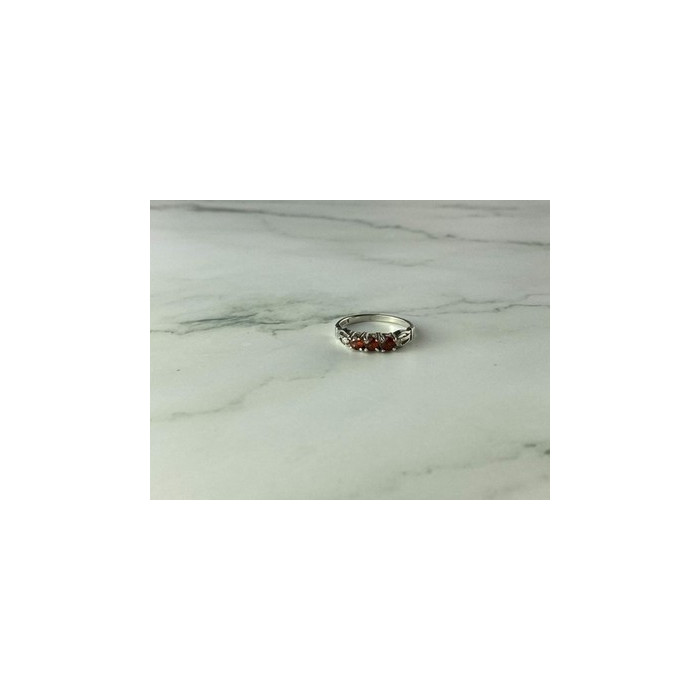 925 Sterling Silver Spessartine & CZ Ring Size 8