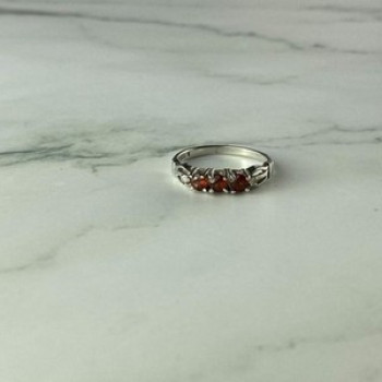 925 Sterling Silver Spessartine & CZ Ring Size 8