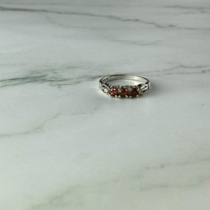 925 Sterling Silver Spessartine & CZ Ring Size 8