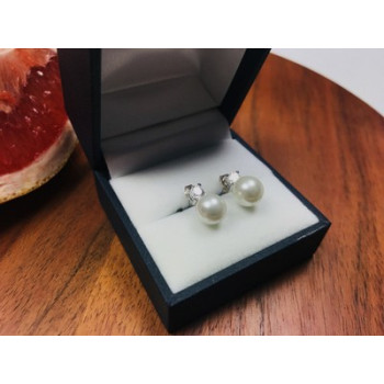 925 Sterling Silver Pearl & CZ Stud Earrings