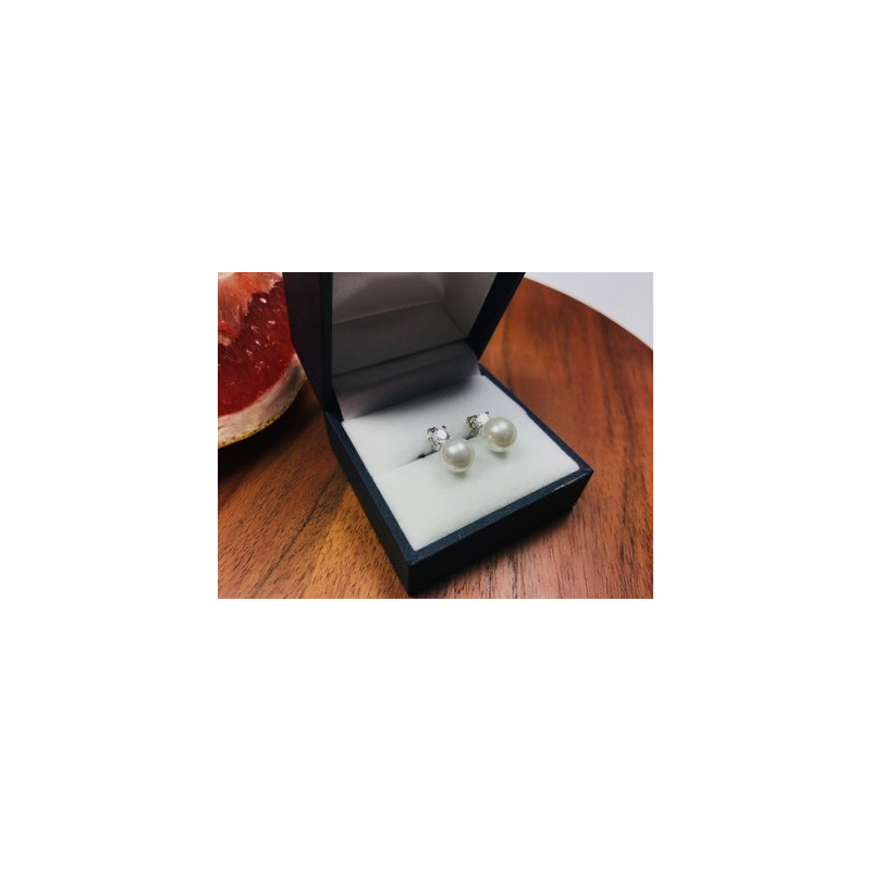 925 Sterling Silver Pearl & CZ Stud Earrings