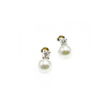925 Sterling Silver Pearl & CZ Stud Earrings