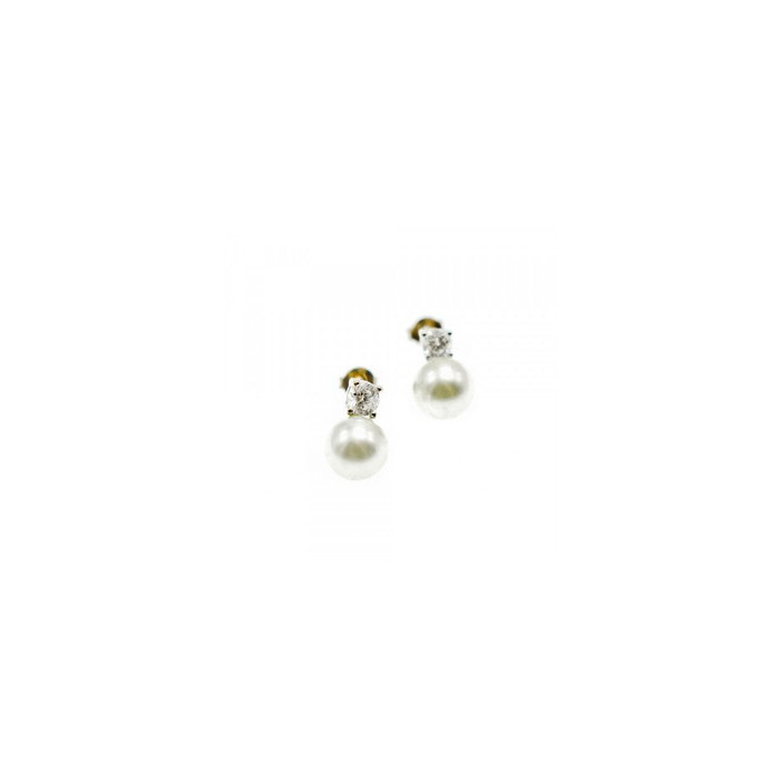 925 Sterling Silver Pearl & CZ Stud Earrings