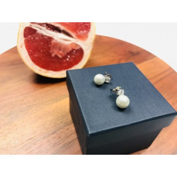 925 Sterling Silver Pearl & CZ Stud Earrings