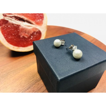 925 Sterling Silver Pearl & CZ Stud Earrings