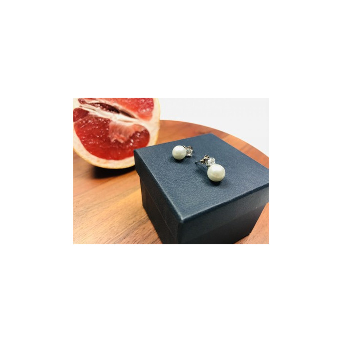 925 Sterling Silver Pearl & CZ Stud Earrings