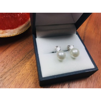 925 Sterling Silver Pearl & CZ Stud Earrings