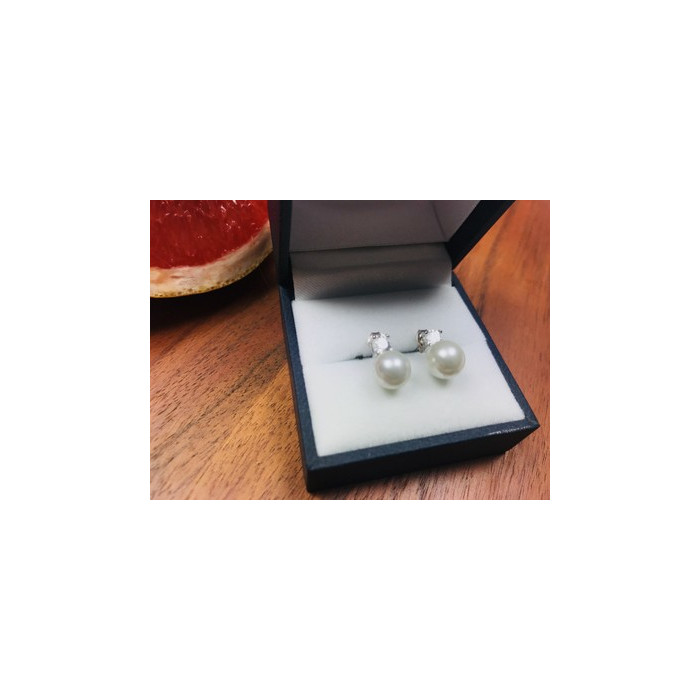 925 Sterling Silver Pearl & CZ Stud Earrings