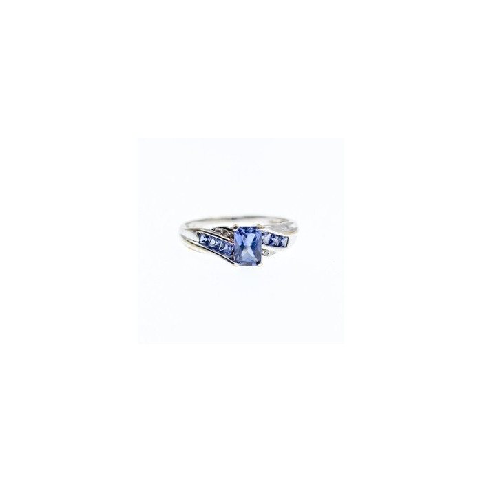 10K WHITE GOLD IOLITE & DIAMONDS RING SIZE 6.5