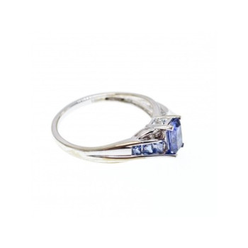 10K WHITE GOLD IOLITE & DIAMONDS RING SIZE 6.5