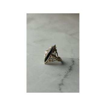 Vintage 925 Sterling Silver Black Agate Ring Size 8