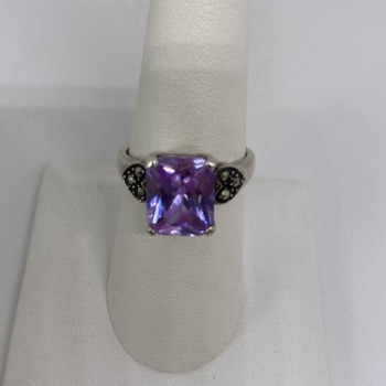 925 Sterling Silver CZ & Marcasites Ring Size 8
