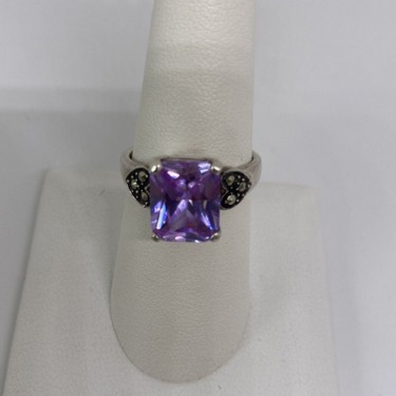 925 Sterling Silver CZ & Marcasites Ring Size 8