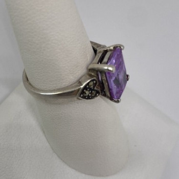 925 Sterling Silver CZ & Marcasites Ring Size 8