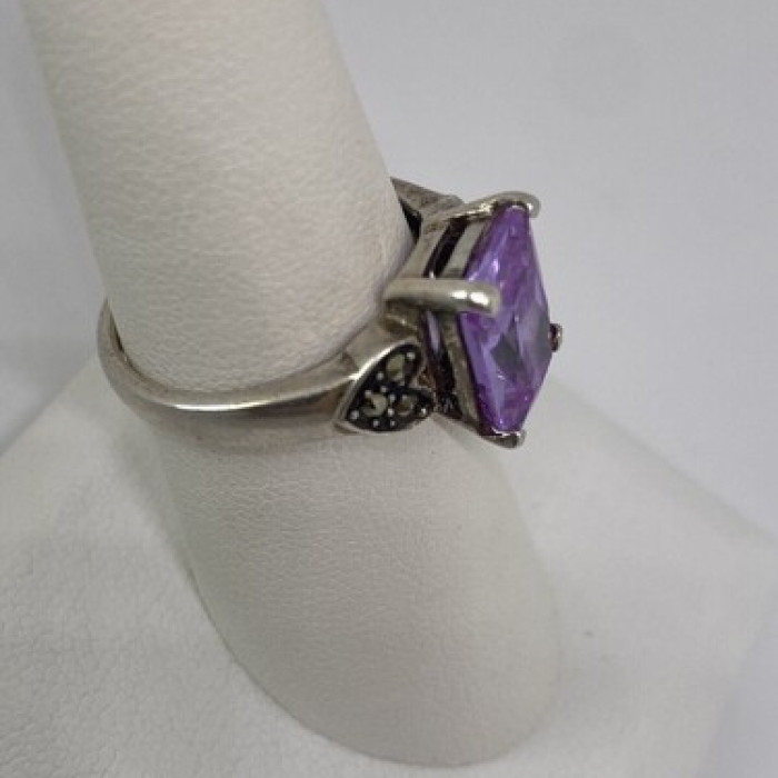 925 Sterling Silver CZ & Marcasites Ring Size 8